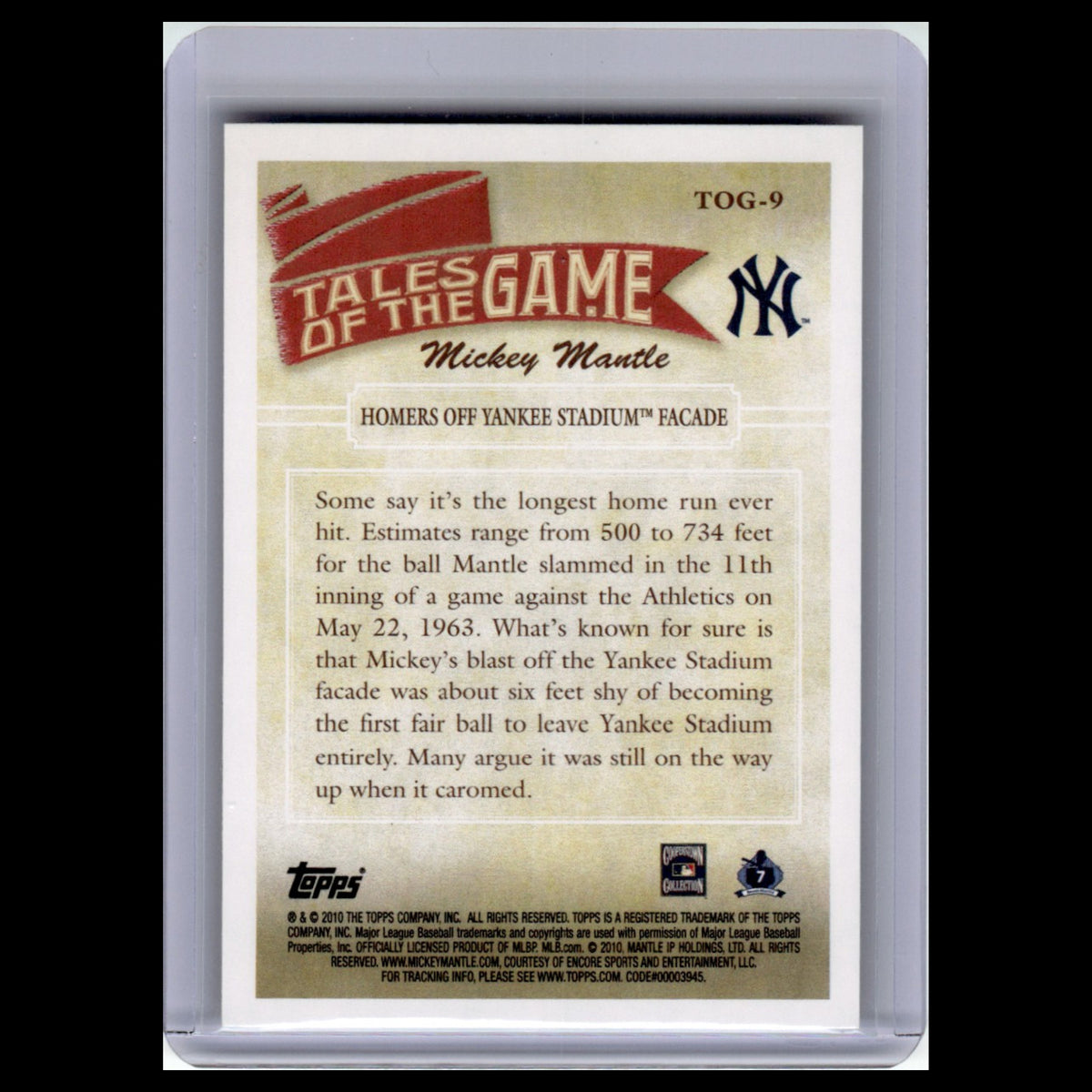 Mickey Mantle #TOG-9 2010 Topps Tales of the Game New York Yankees Baseball Card