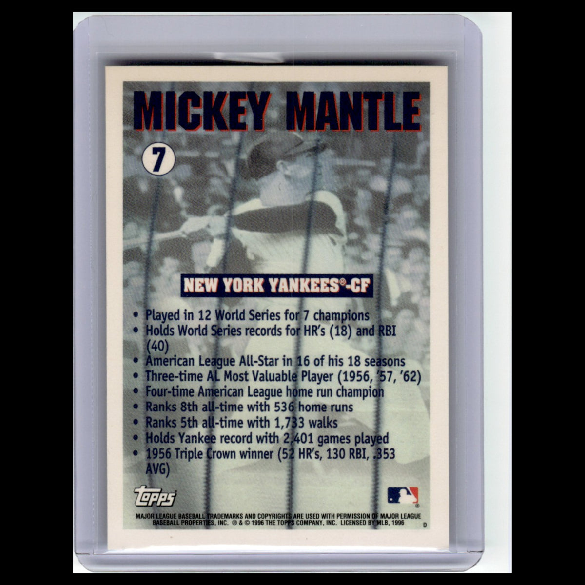Mickey Mantle #7 1996 Topps New York Yankees Baseball Card MLB NM