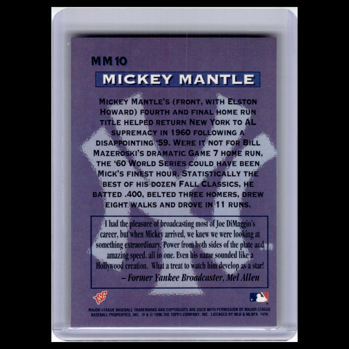 Mickey Mantle #MM10 1996 Topps Stadium Club New York Yankees Baseball Card MLB