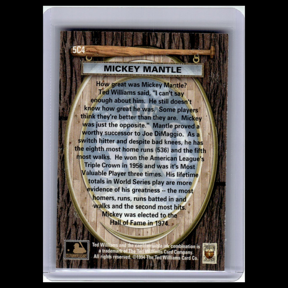 Mickey Mantle #5C4 1994 Ted Williams Boston Red Sox/New York Yankees Baseball NM