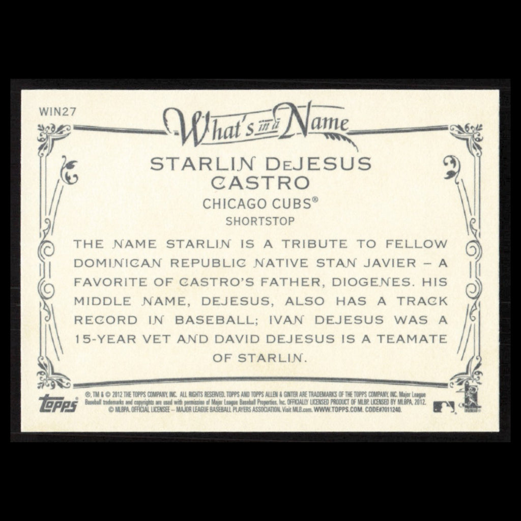Starlin Castro #WIN27 2012 Topps Allen - Ginter Whats in the Name Chicago Cubs