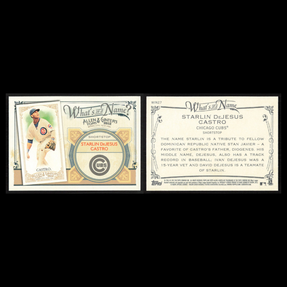 Starlin Castro #WIN27 2012 Topps Allen - Ginter Whats in the Name Chicago Cubs