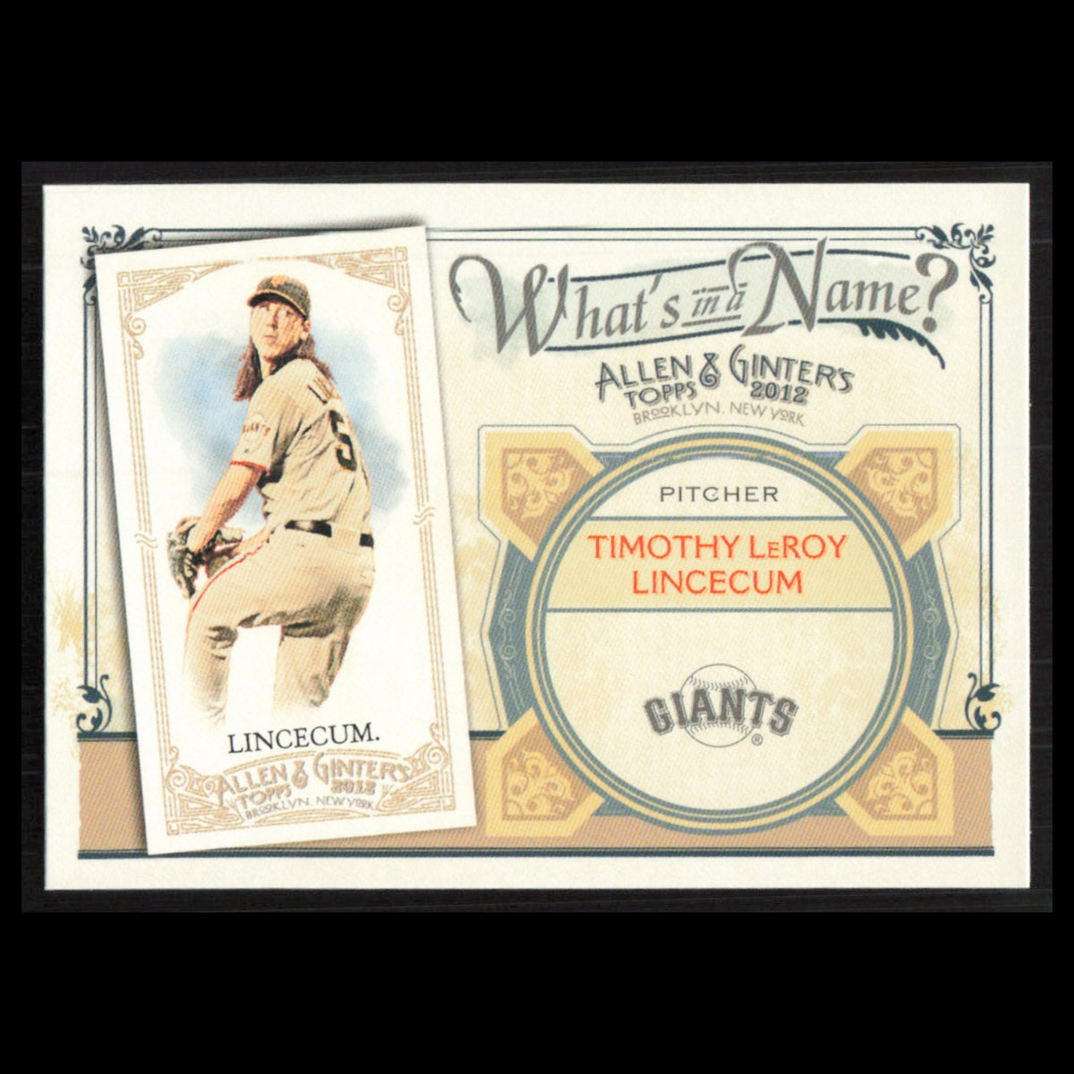 Tim Lincecum #WIN41 2012 Topps Allen - Ginter Whats in a Name Giants Baseball NM