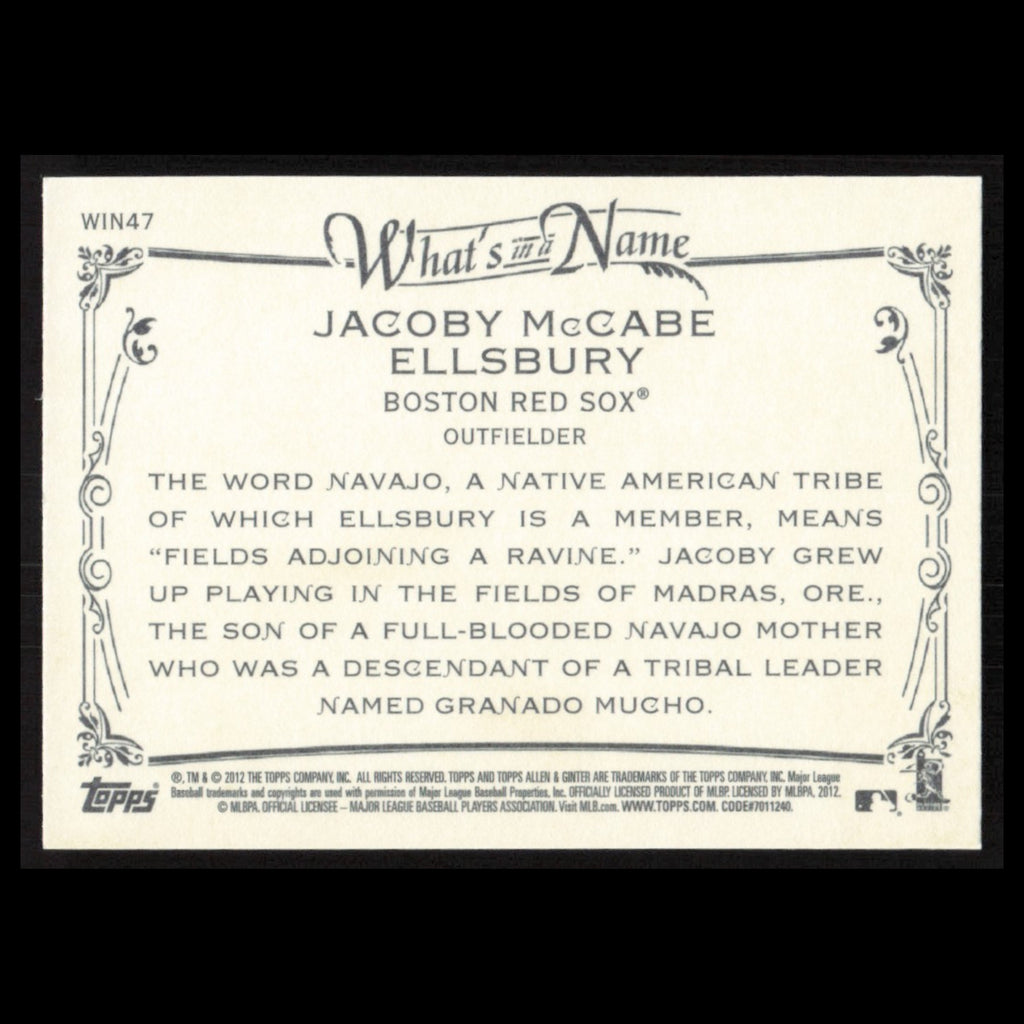 Jacoby Ellsbury #WIN47 2012 Topps Allen - Ginter Whats in a Name Boston Red Sox
