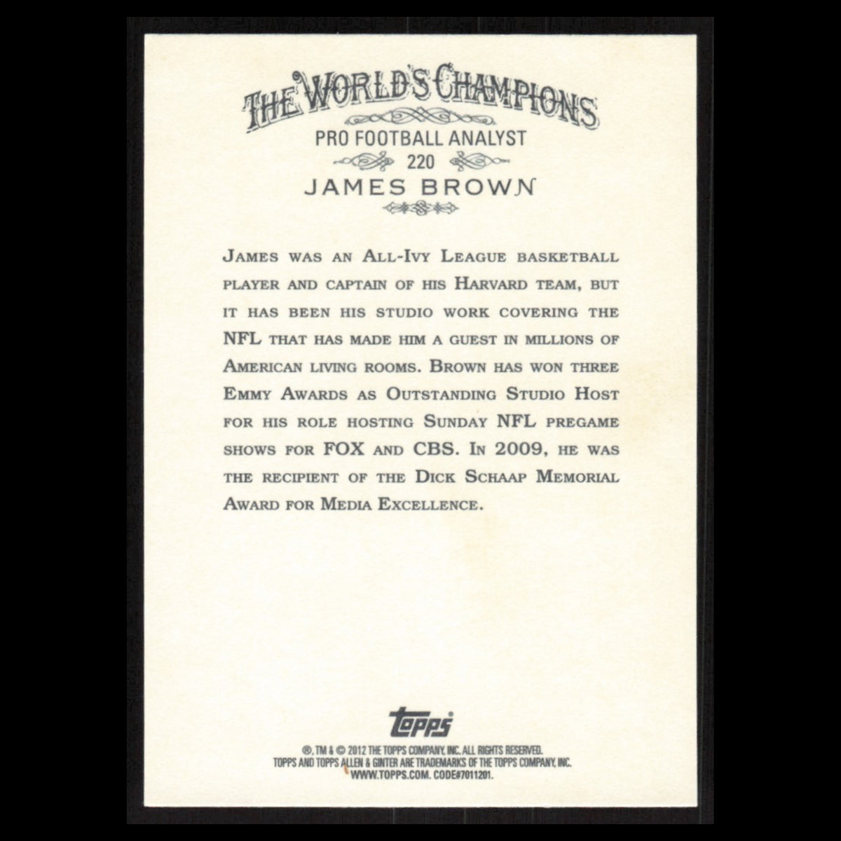 James Brown #220 2012 Topps Allen - Ginter Football Analyst Baseball Card MLB NM