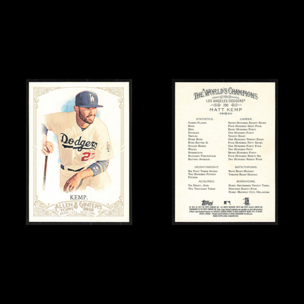 Matt Kemp #200 2012 Topps Allen - Ginter Los Angeles Dodgers Baseball Card MLB