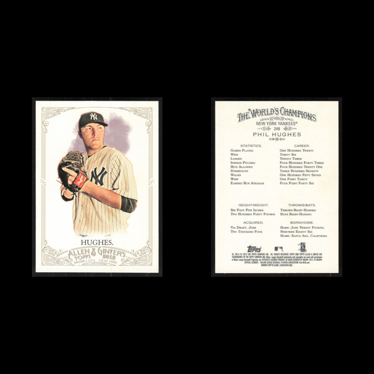 Phil Huges #249 2012 Topps Allen - Ginter New York Yankees Baseball Card MLB NM