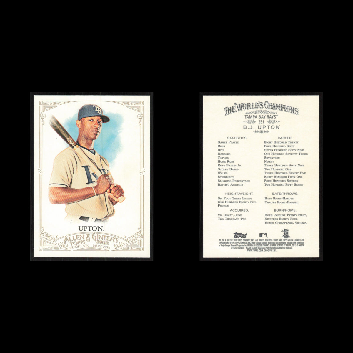 B.J. Upton #251 2012 Topps Allen - Ginter Tampa Bay Rays Baseball Card MLB NM