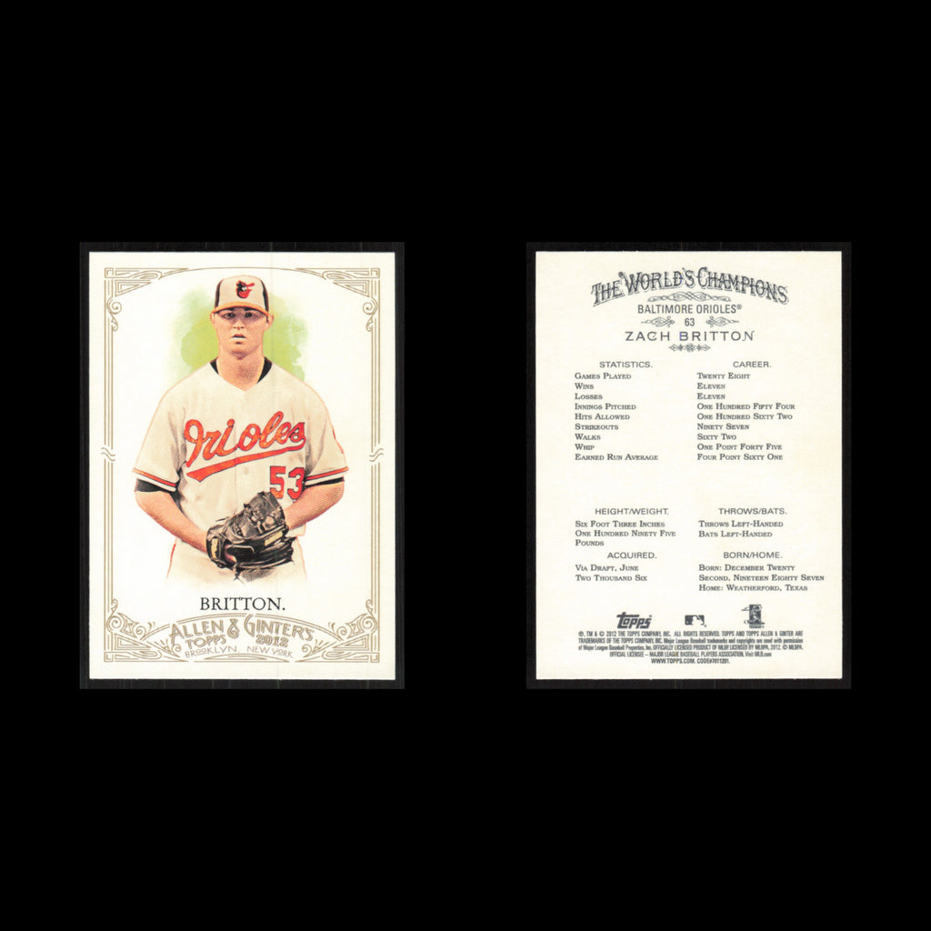 Zach Britton #63 2012 Topps Allen - Ginter Baltimore Orioles Baseball Card MLB
