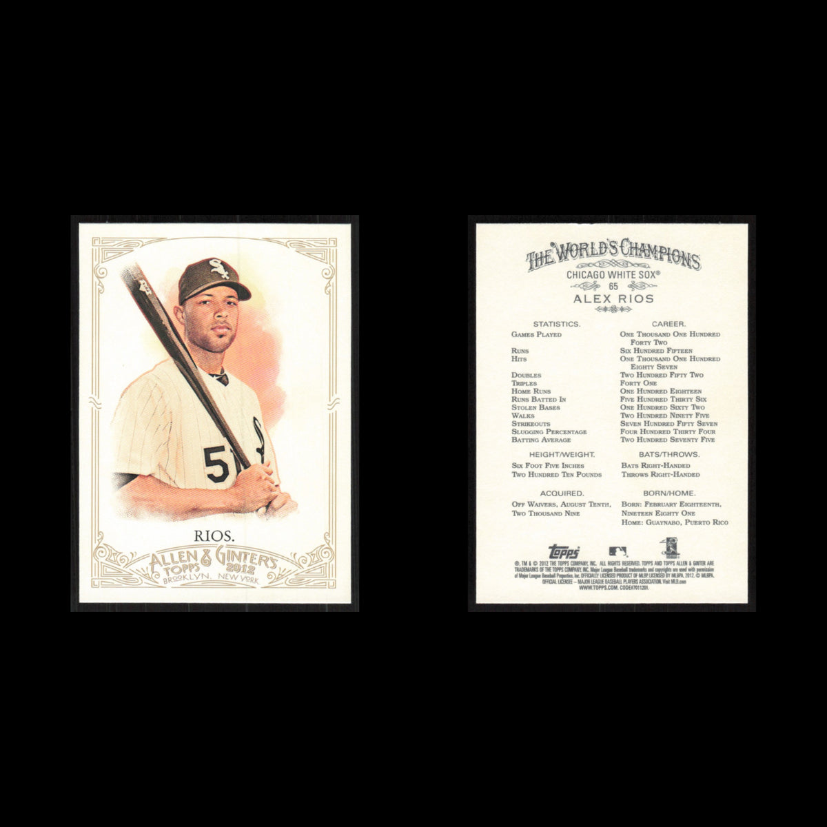 Alex Rios #65 2012 Topps Allen - Ginter Chicago White Sox Baseball Card MLB NM