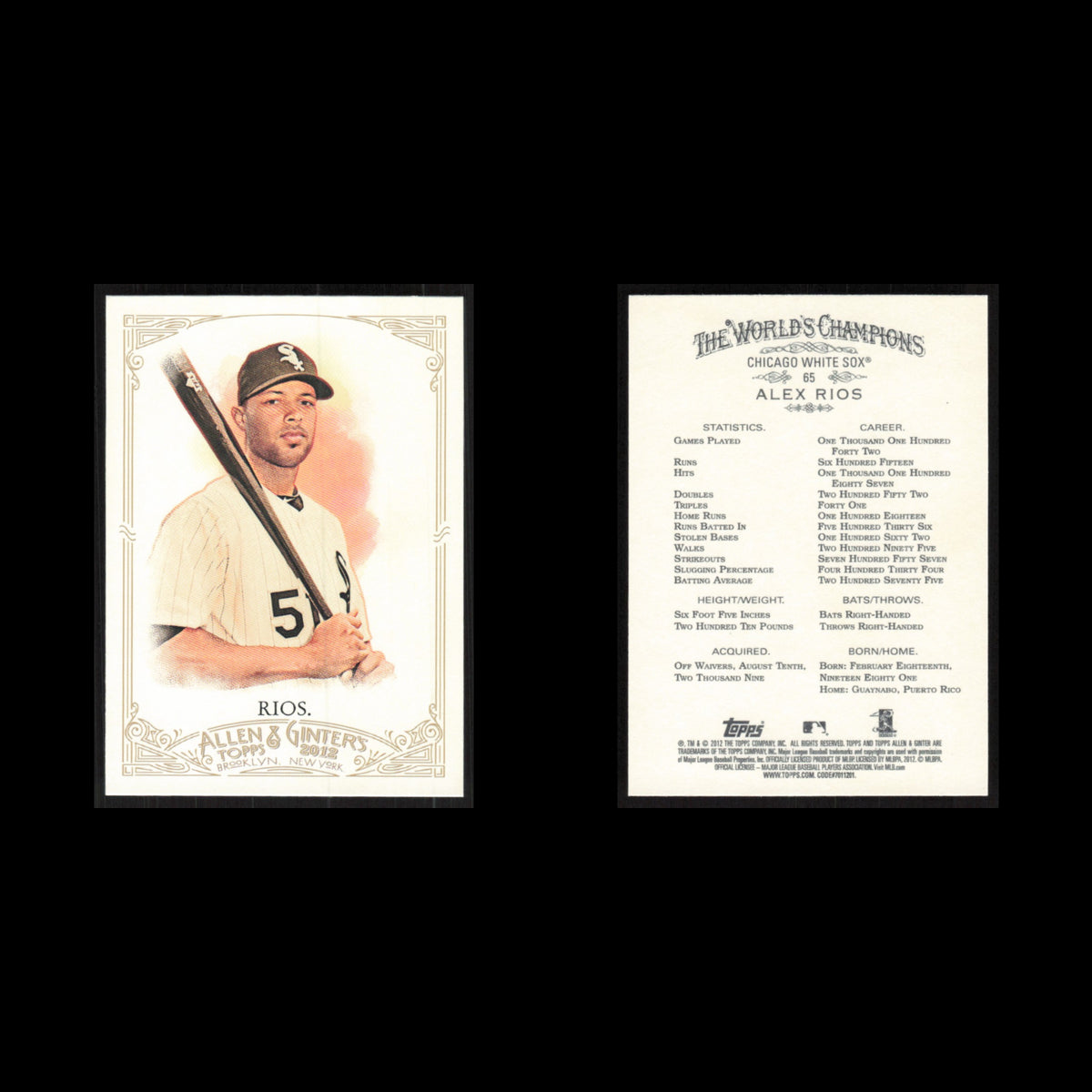 Alex Rios #65 2012 Topps Allen - Ginter Chicago White Sox Baseball Card MLB NM