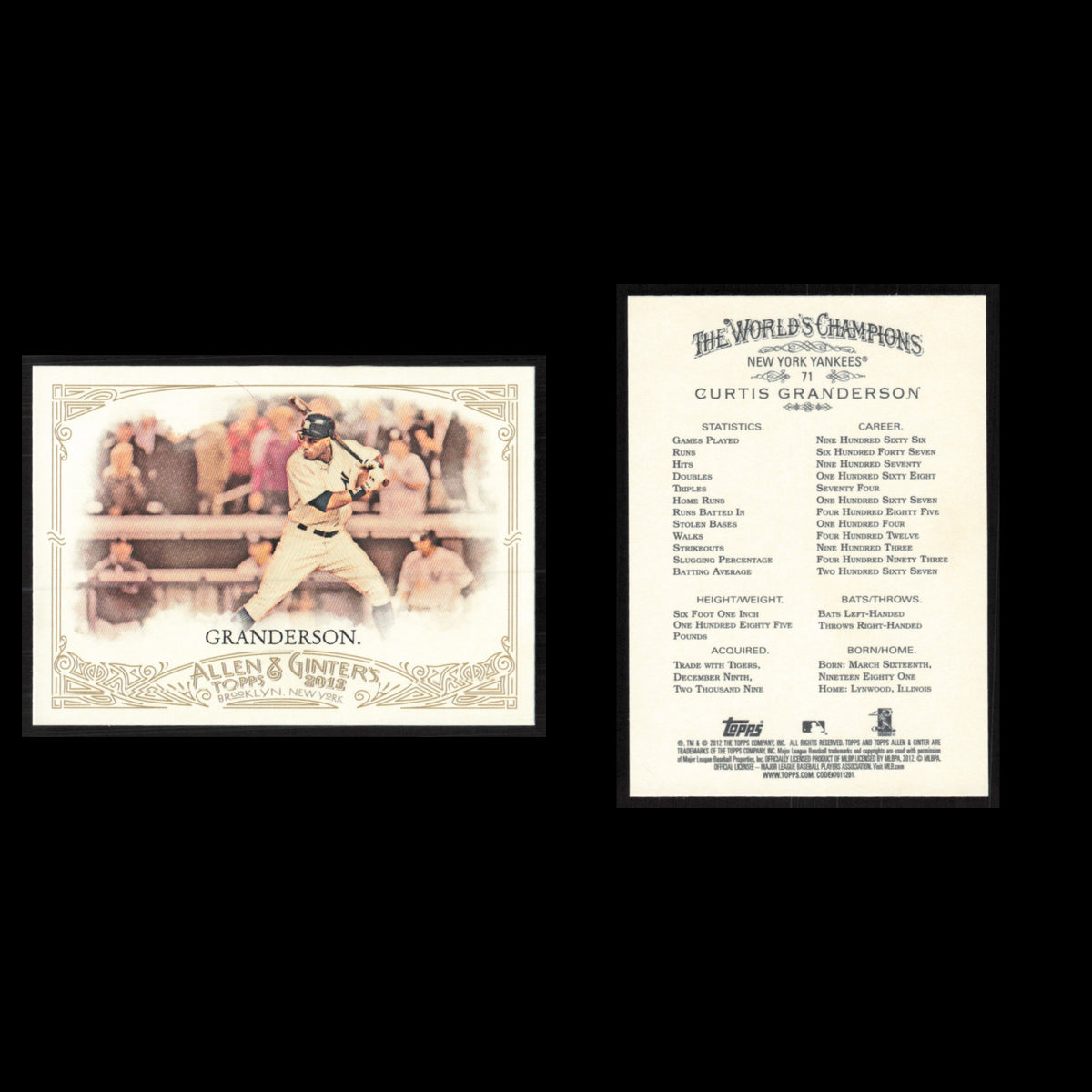 Curtis Granderson #71 2012 Topps Allen - Ginter New York Yankees Baseball Card