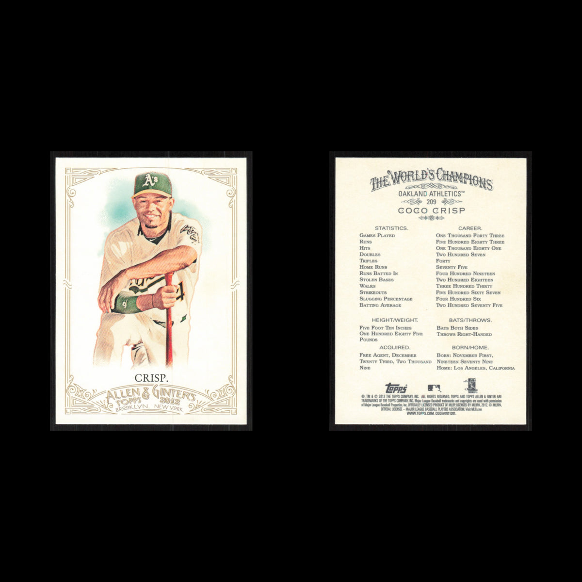 Coco Crisp #209 2012 Topps Allen - Ginter Oakland Athletics Baseball Card MLB NM