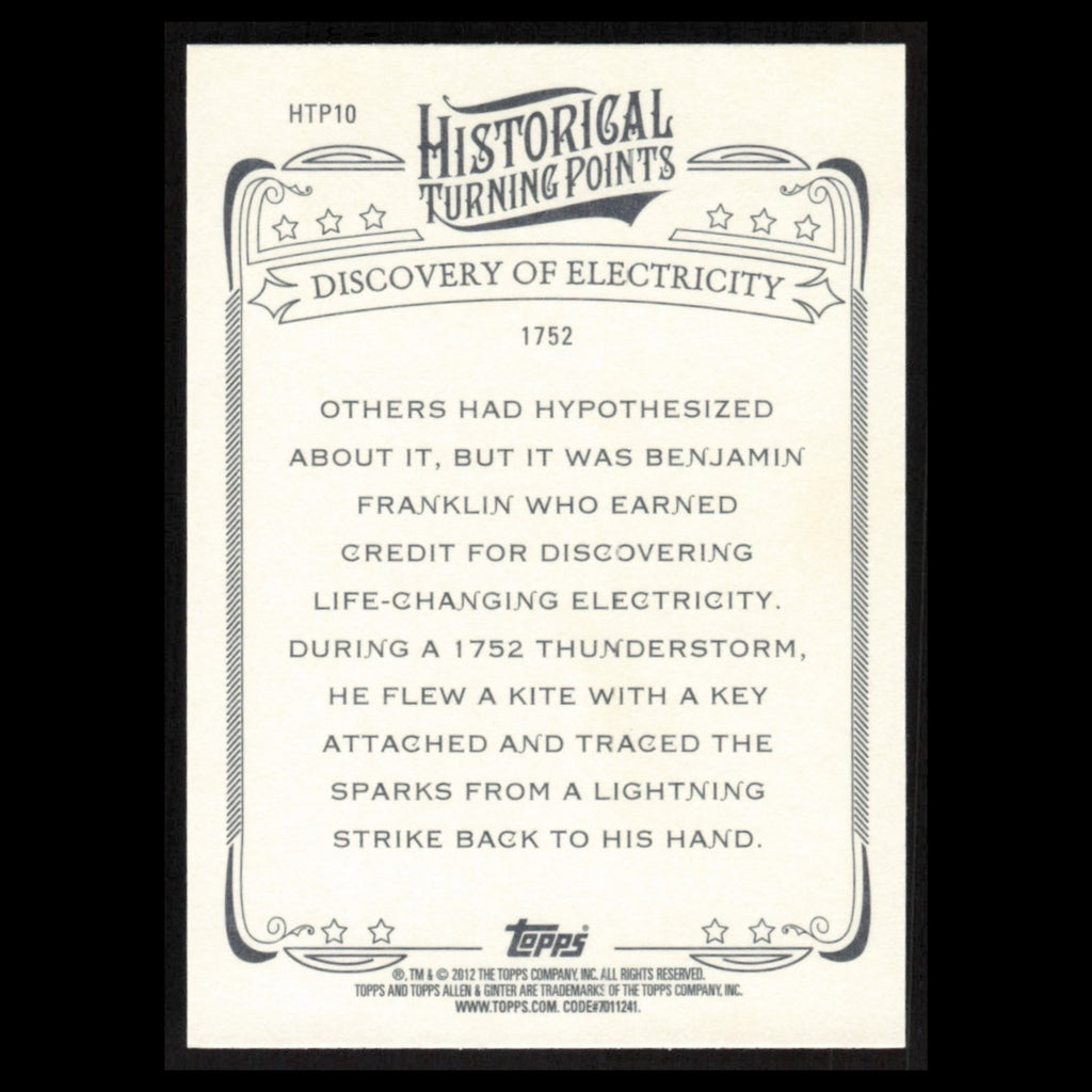 Discovery of Electricity Ben Franklin #HTP10 2012 Baseball Card MLB NM