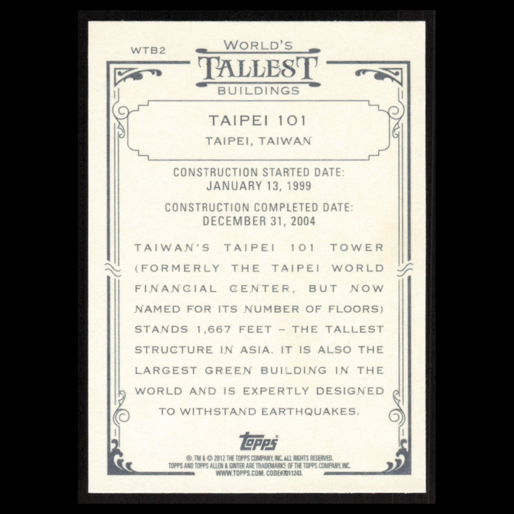 Taipeil 101 #WTB2 2012 Topps Allen - Ginter Worlds Tallest Buildings Baseball NM