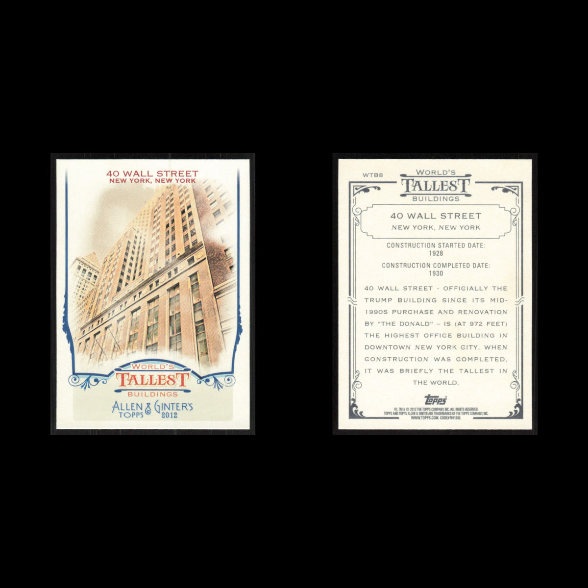 40 Wall Street #WTB8 2012 Topps Allen - Ginter Worlds Tallest Buildings Baseball