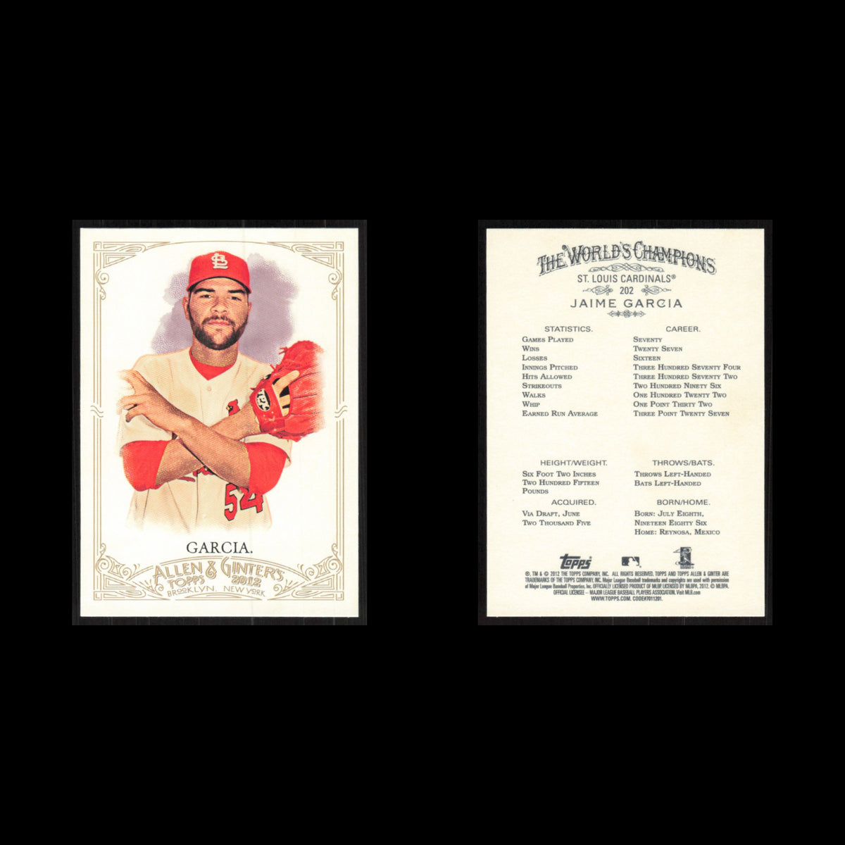 Jaime Garcia Rookie #202 2012 Topps Allen - Ginter St. Louis Cardinals Baseball