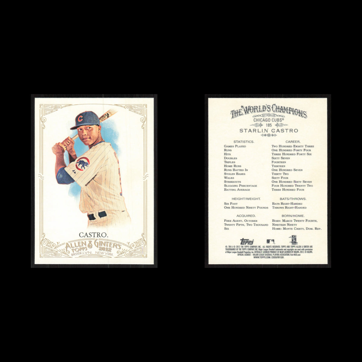 Starlin Castro #185 2012 Topps Allen - Ginter Chicago Cubs Baseball Card MLB NM