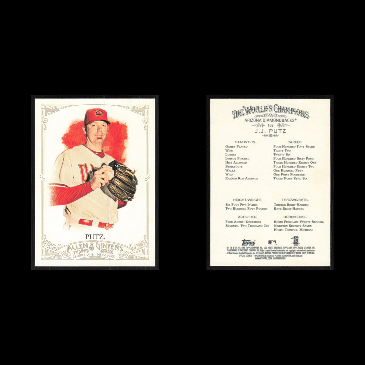 J.J. Putz #167 2012 Topps Allen - Ginter Arizona Diamondbacks Baseball Card MLB