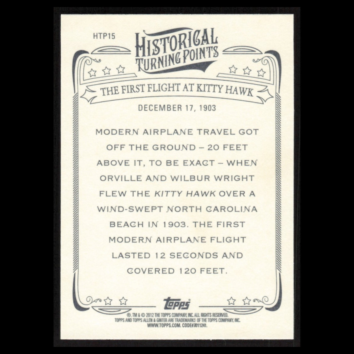 Kitty Hawk #HTP15 2012 Topps Allen - Ginter Historical Turning Points Baseball