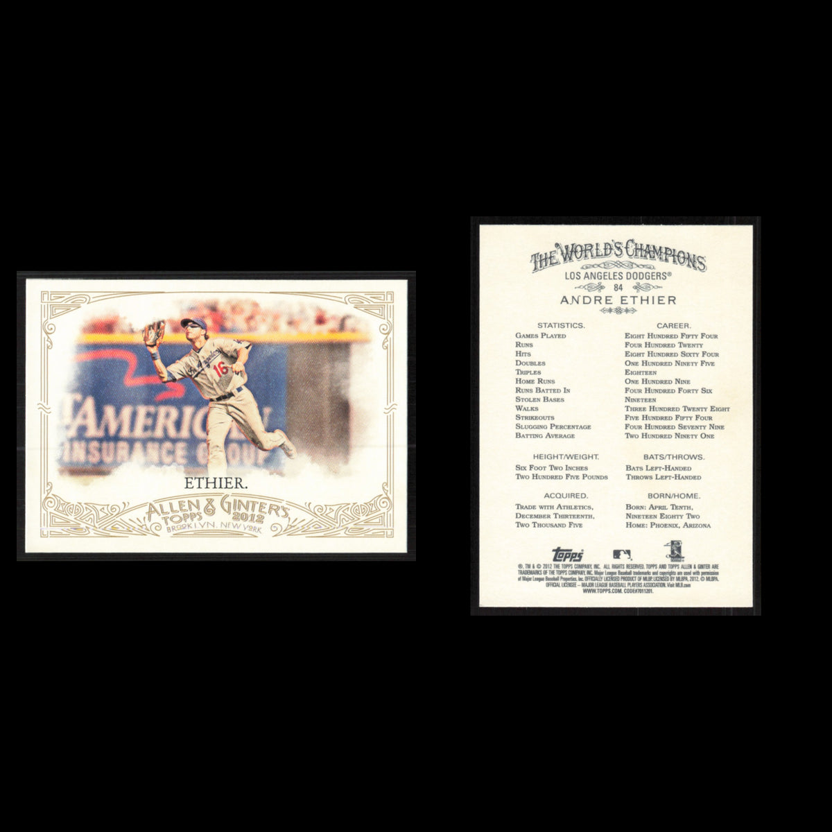 Andre Ethier #84 2012 Topps Allen - Ginter Los Angeles Dodgers Baseball Card MLB