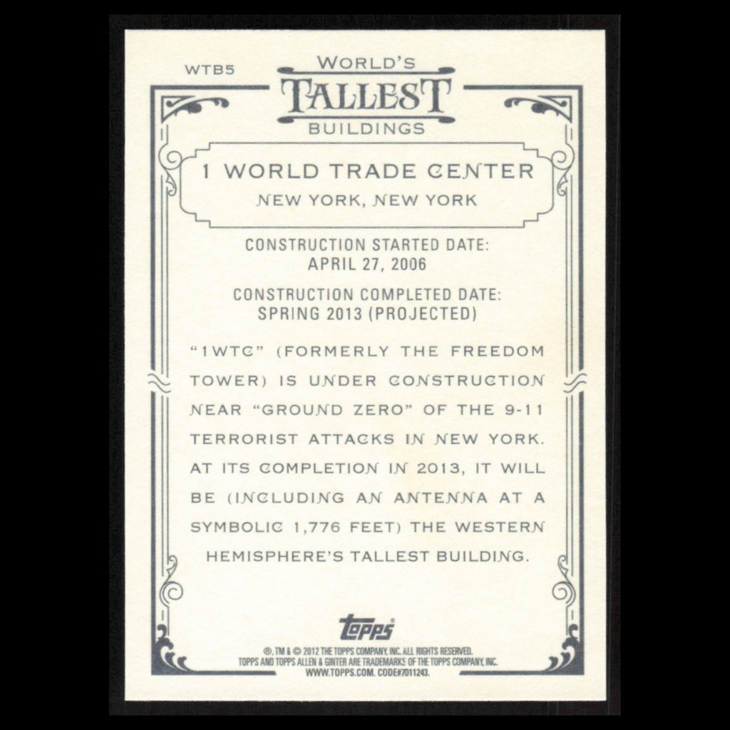 1 World Trade Center #WTB5 2012 Topps Allen - Ginter Worlds Tallest Buildings NM