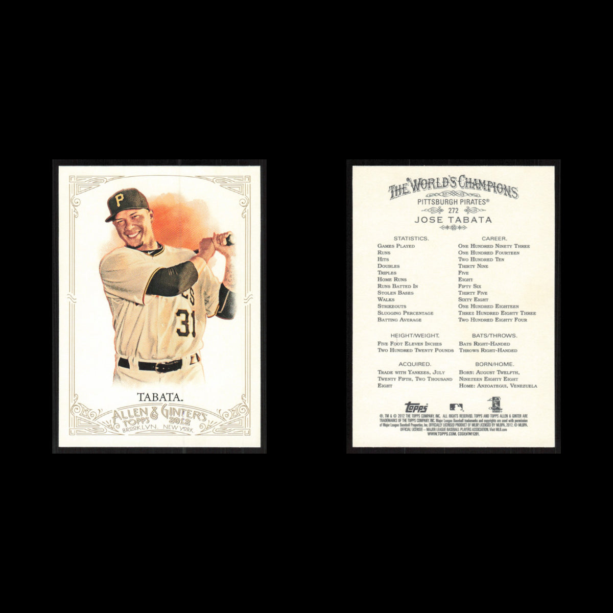 Jose Tabata #272 2012 Topps Allen - Ginter Pittsburgh Pirates Baseball Card MLB