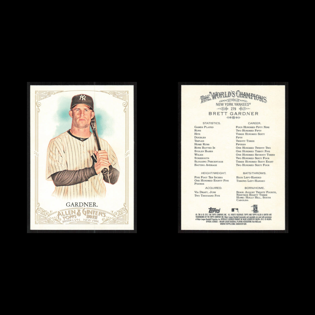 Brett Gardner #279 2012 Topps Allen - Ginter New York Yankees Baseball Card MLB