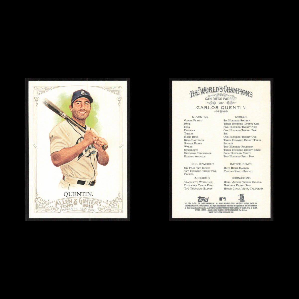 Carlos Quentin #282 2012 Topps Allen - Ginter San Diego Padres Baseball Card MLB