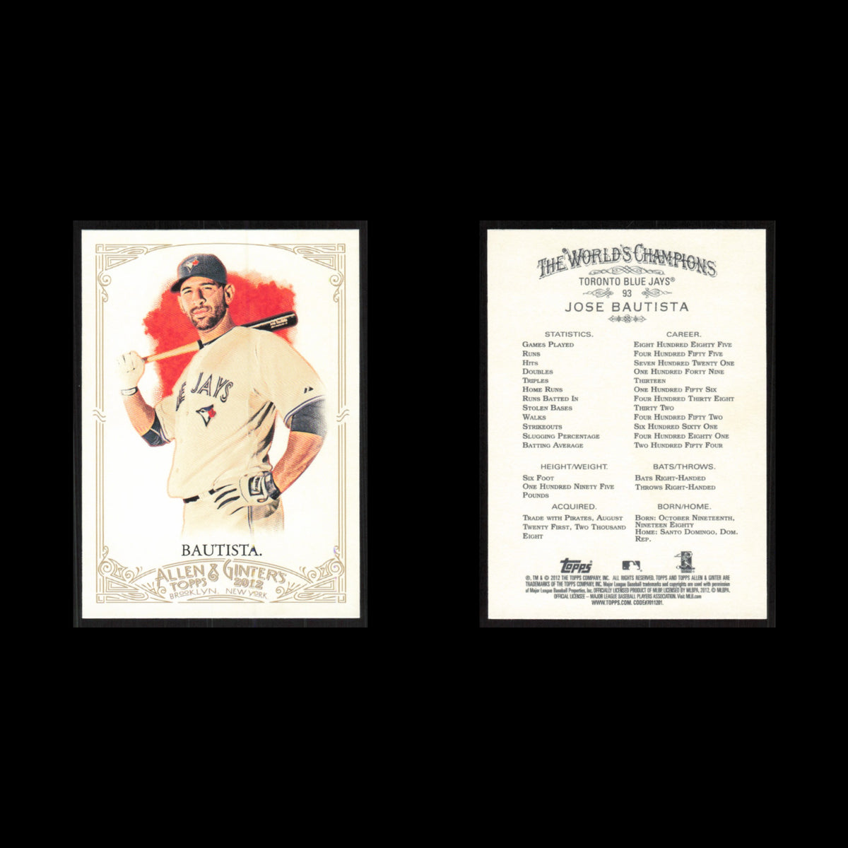 Jose Bautista #93 2012 Topps Allen - Ginter Toronto Blue Jays Baseball Card MLB