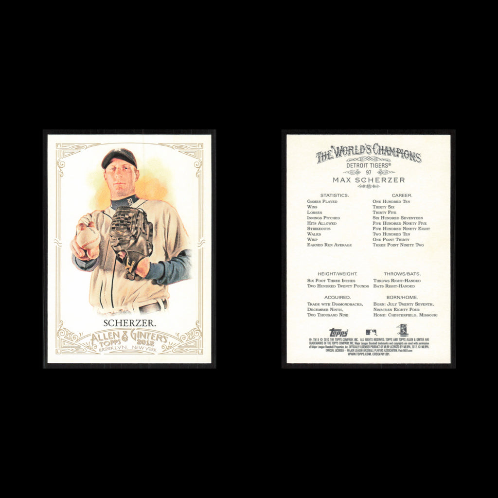 Max Scherzer #97 2012 Topps Allen - Ginter Detroit Tigers Baseball Card MLB NM
