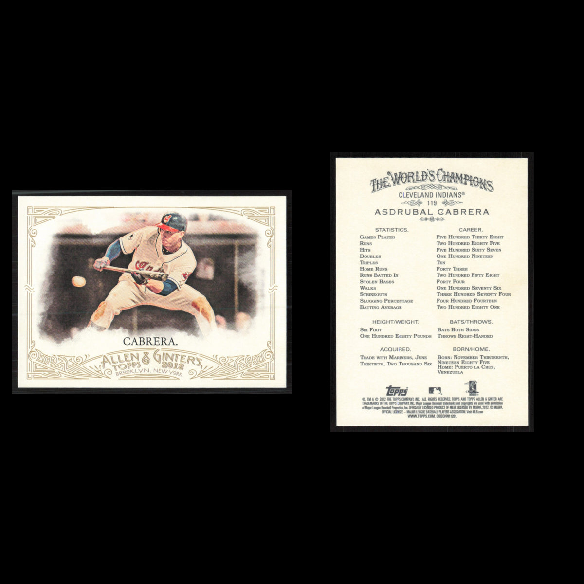 Asdrubal Cabrera #119 2012 Topps Allen - Ginter Cleveland Indians Baseball Card