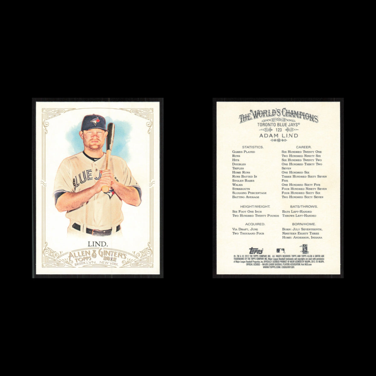 Adam Lind #123 2012 Topps Allen - Ginter Toronto Blue Jays Baseball Card MLB NM