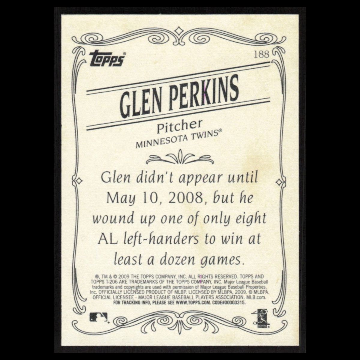 Glen Perkins #188 2009 Topps 206 Minnesota Twins Baseball Card MLB NM