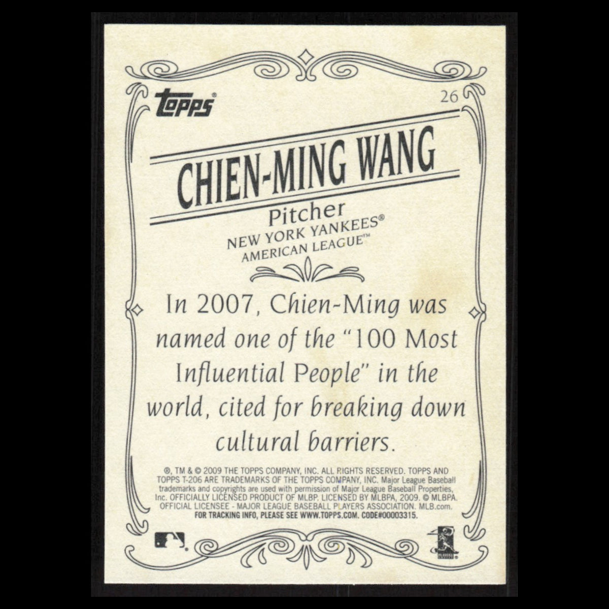 Chien-Ming Wang #26 2009 Topps 206 New York Yankees Baseball Card MLB NM