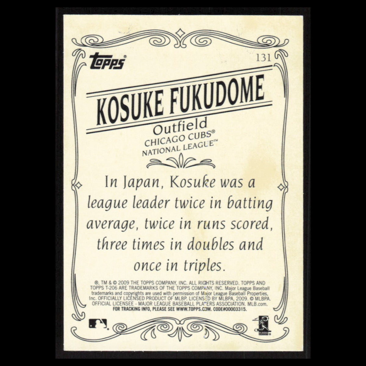 Kosuke Fukudome #131 2009 Topps 206 Chicago Cubs Baseball Card MLB NM