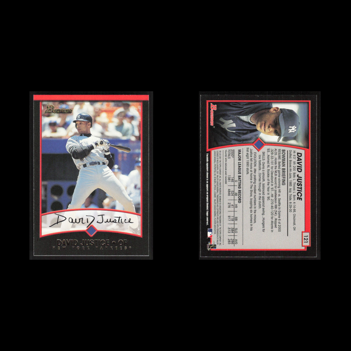 David Justice #121 2001 Bowman New York Yankees Baseball Card MLB NM