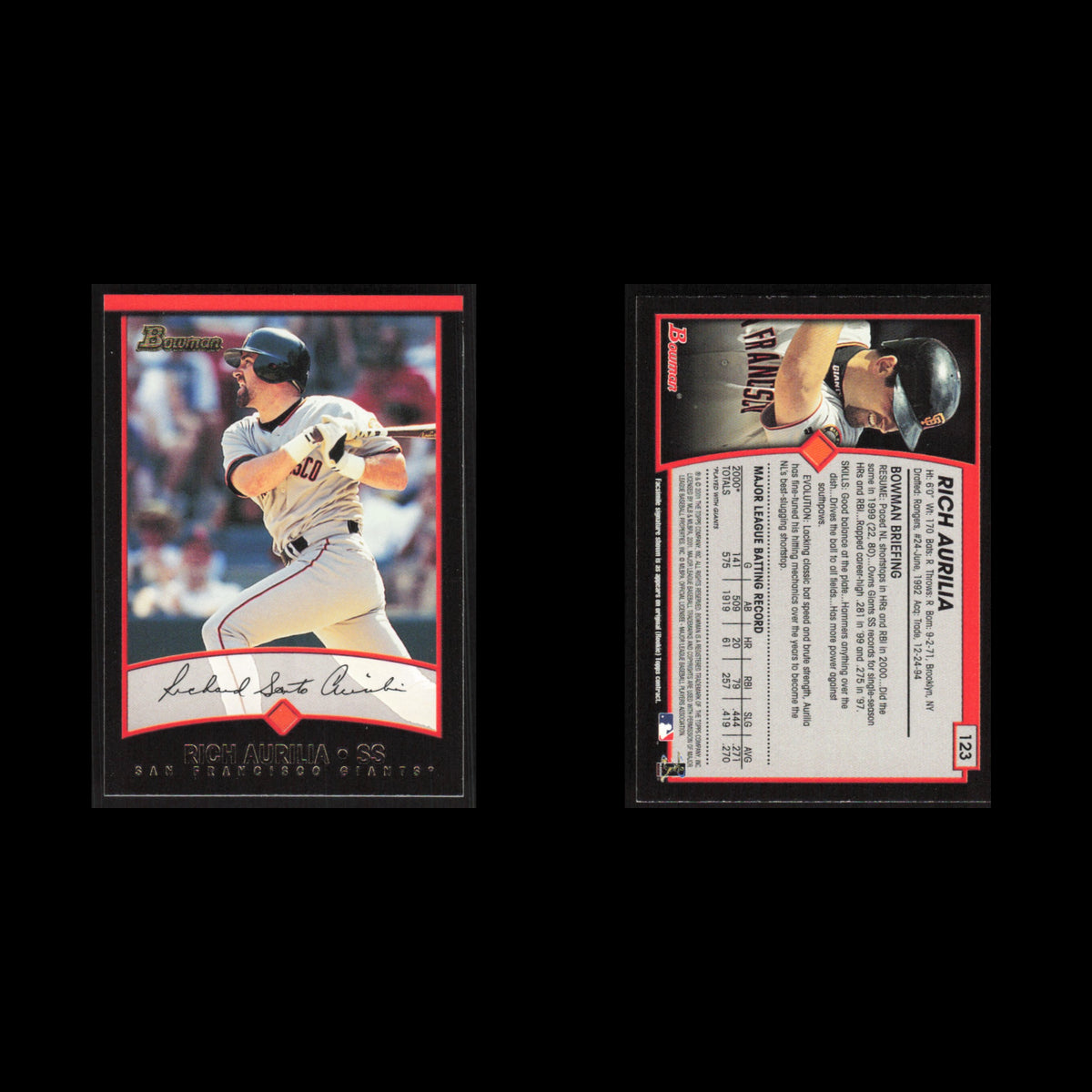 Rich Aurilia #123 2001 Bowman San Francisco Giants Baseball Card MLB NM