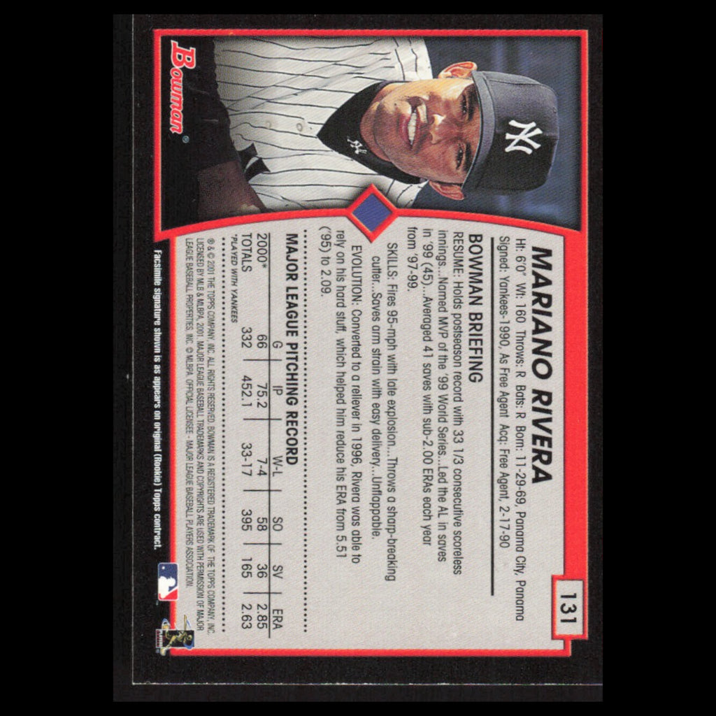 Mariano Rivera #131 2001 Bowman New York Yankees Baseball Card MLB NM