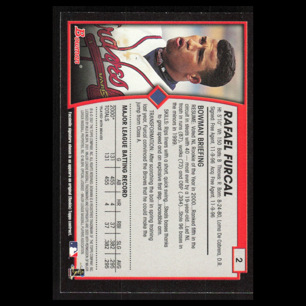 Rafael Furcal #2 2001 Bowman Atlanta Braves Baseball Card MLB NM