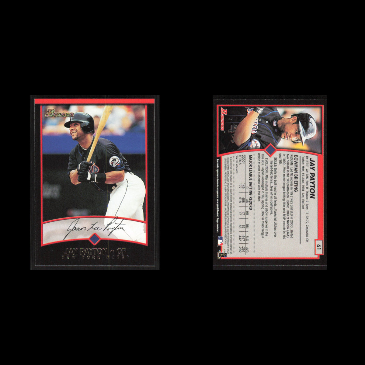 Jay Payton #61 2001 Bowman New York Mets Baseball Card MLB NM
