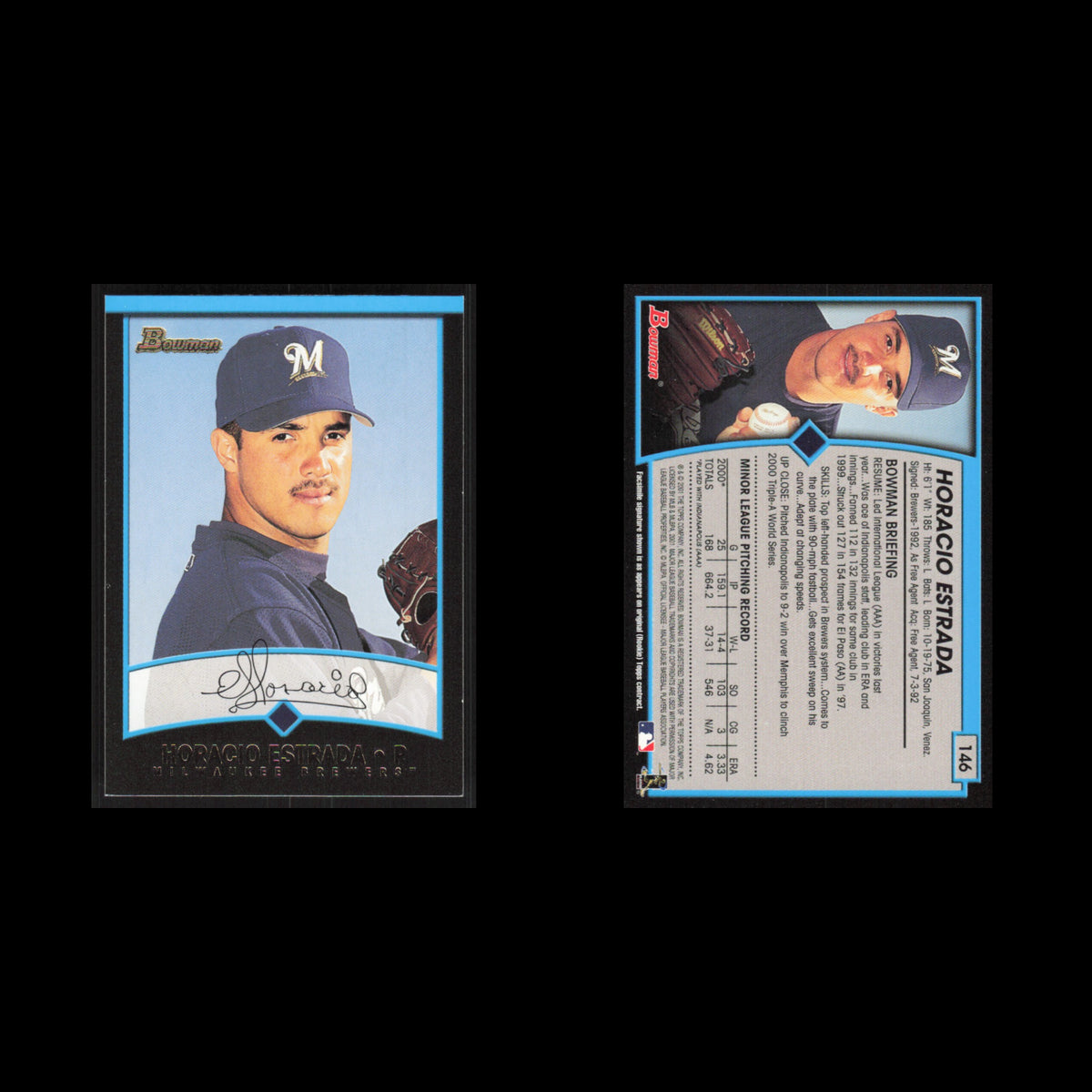 Horacio Estrada #146 2001 Bowman Milwaukee Brewers Baseball Card MLB NM