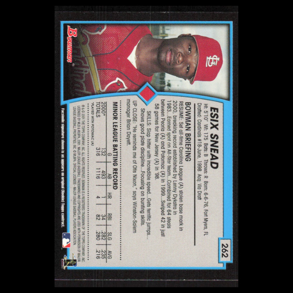 Esix Snead Rookie #262 2001 Bowman St. Louis Cardinals Baseball Card MLB NM