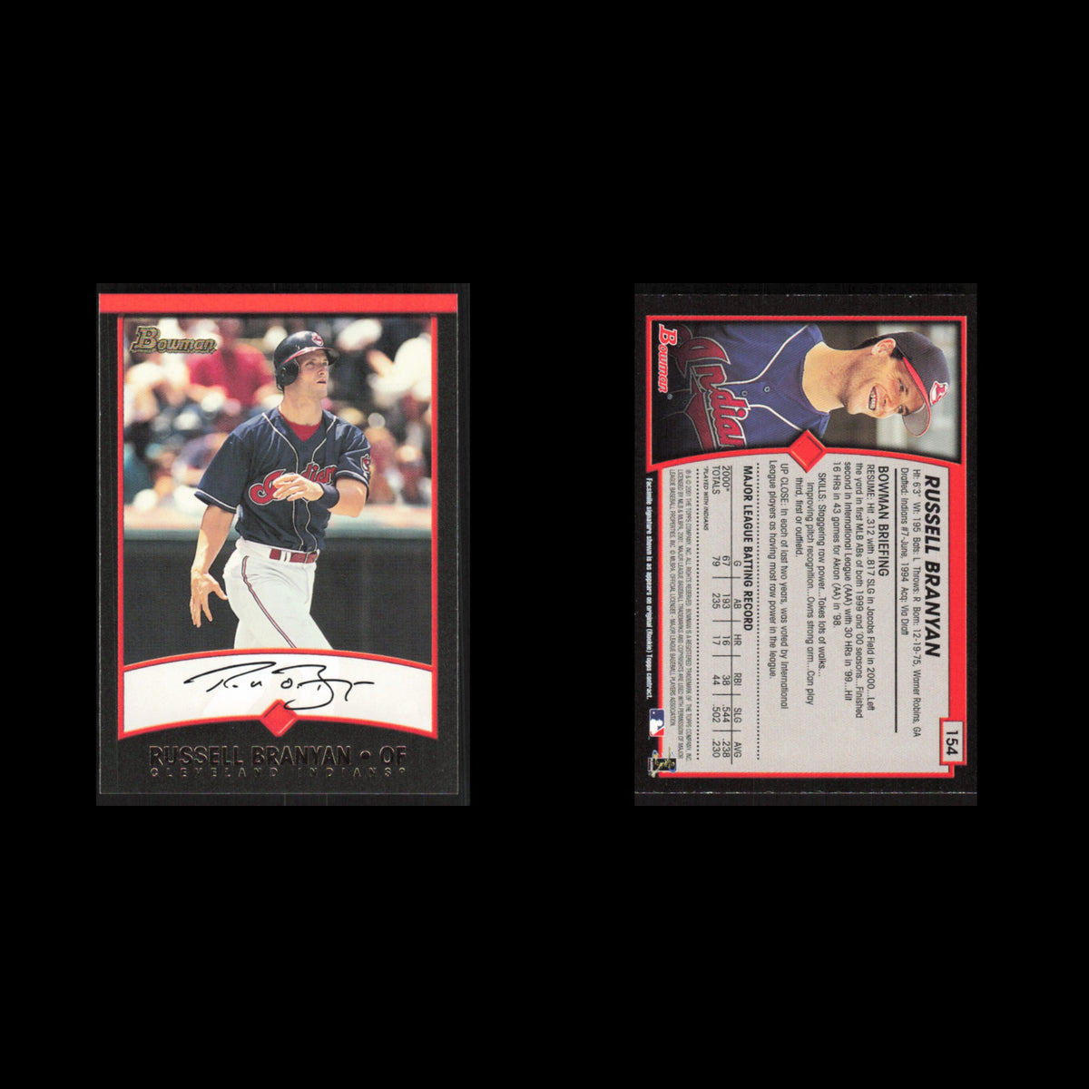 Russell Branyan #154 2001 Bowman Cleveland Indians Baseball Card MLB NM