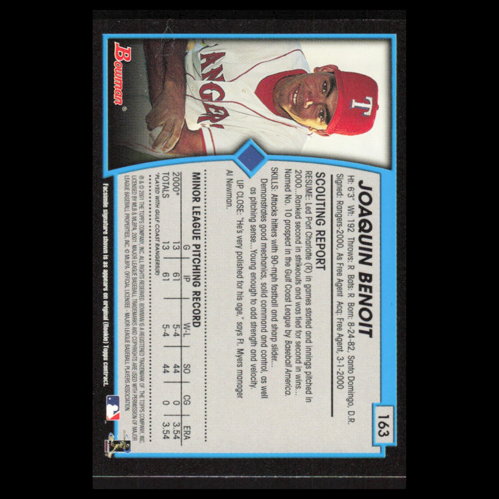 Joaquin Benoit #163 2001 Bowman Texas Rangers Baseball Card MLB NM