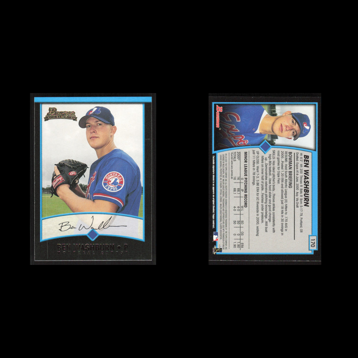 Ben Washburn Rookie #170 2001 Bowman Montreal Expos Baseball Card MLB NM