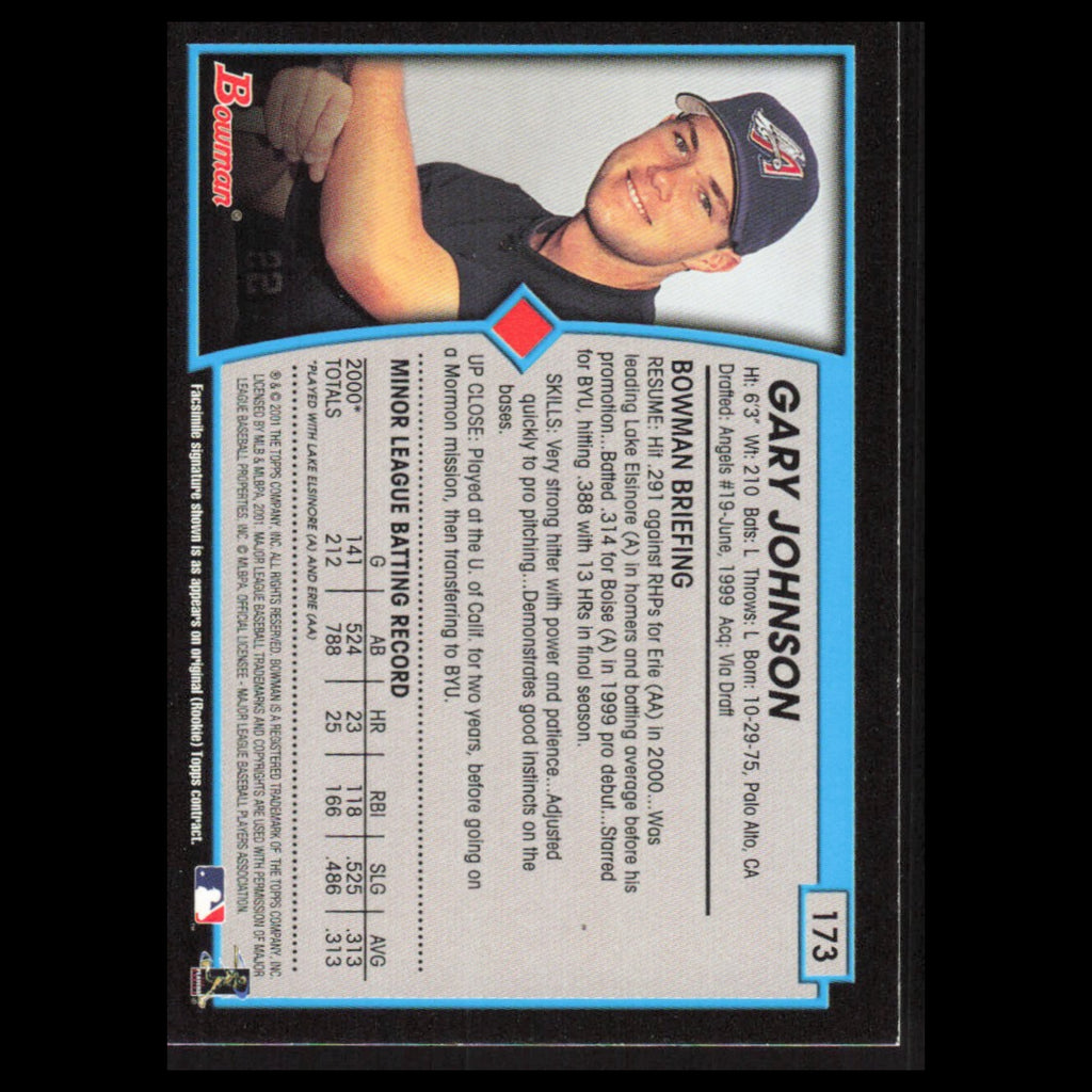 Gary Johnson Rookie #173 2001 Bowman Anaheim Angels Baseball Card MLB NM