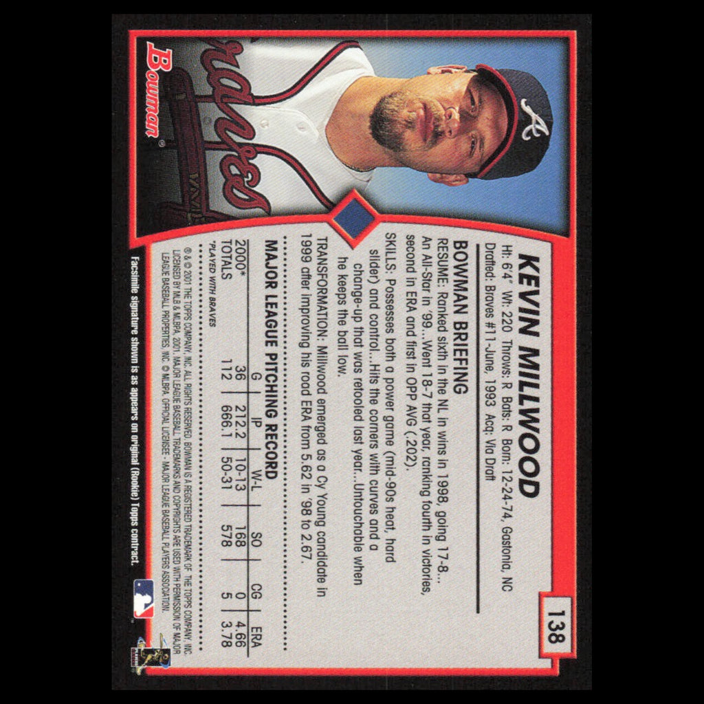 Kevin Millwood #138 2001 Bowman Atlanta Braves Baseball Card MLB NM