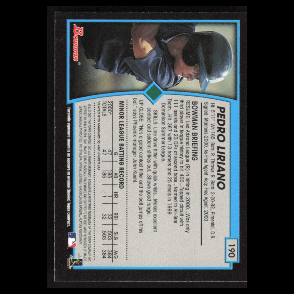 Pedro Liriano Rookie #190 2001 Bowman Seattle Mariners Baseball Card MLB NM