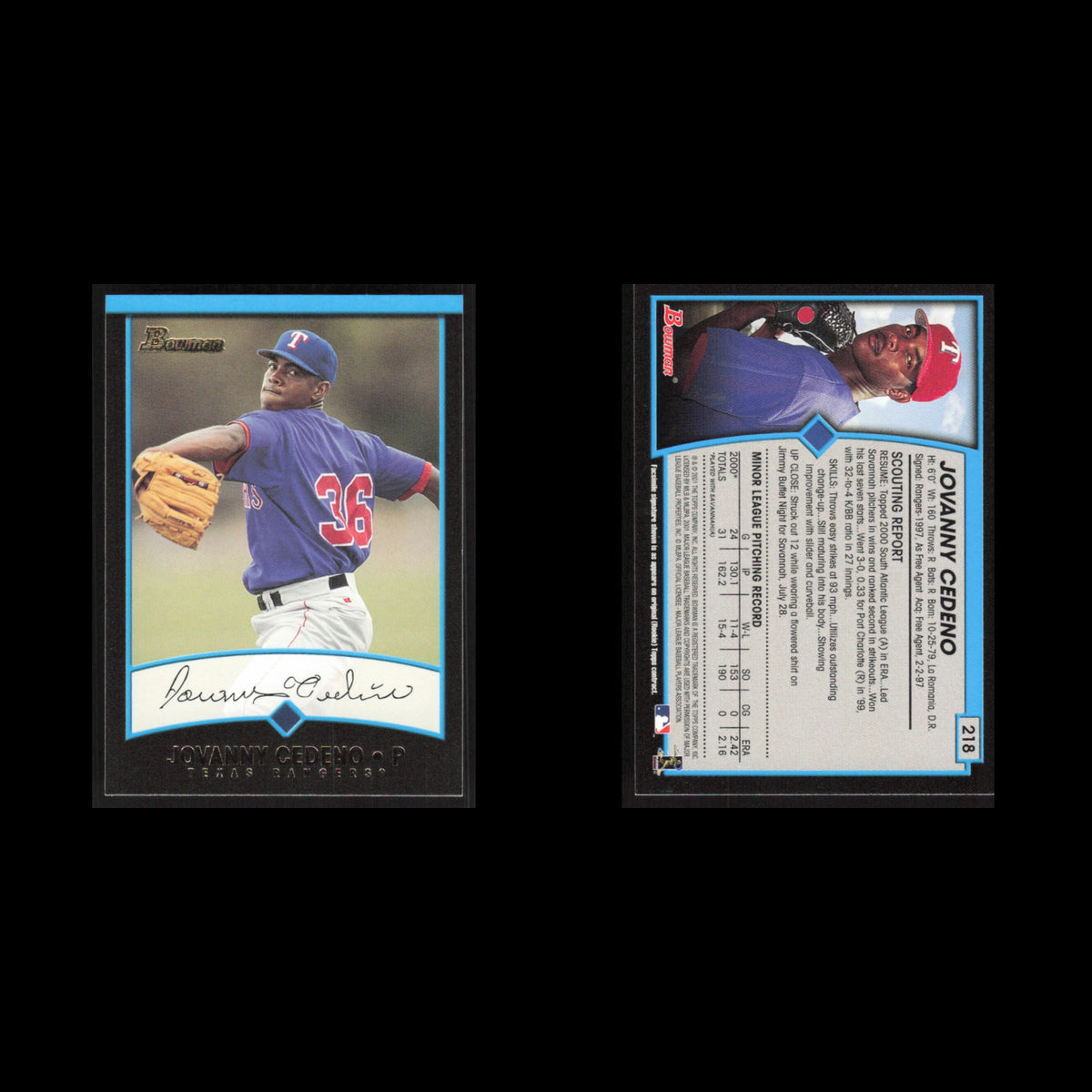 Jovanny Cedeno #218 2001 Bowman Texas Rangers Baseball Card MLB NM